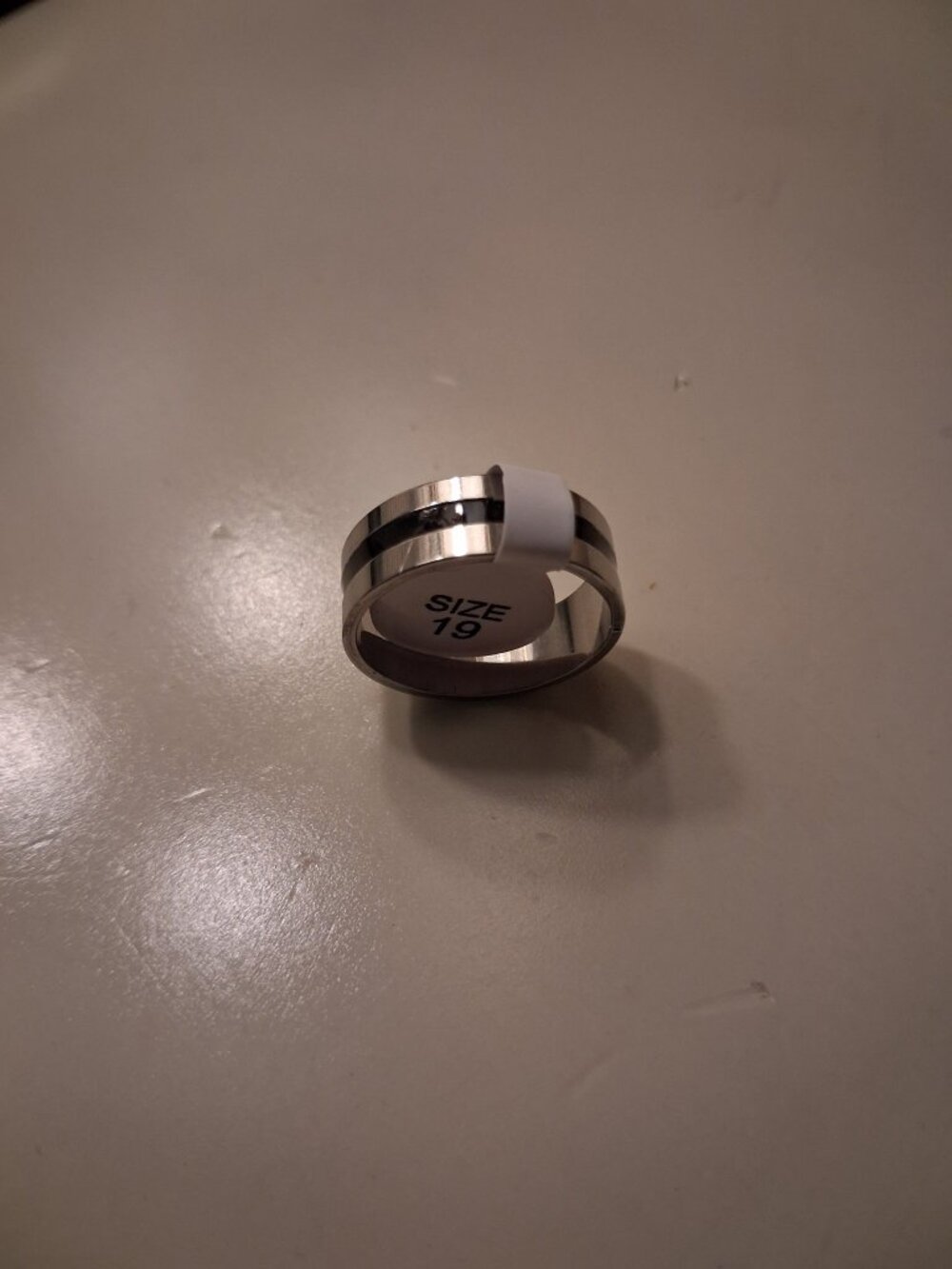 Men's Black Striped Band Ring Size 19 - Bold Wide Band Statement Ring - NEW